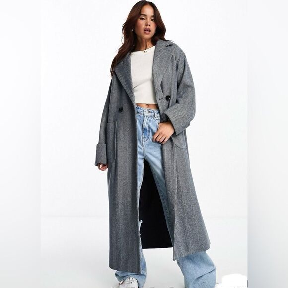 The Frolic Herringbone Longline Coat Grey US 8 NWT IN PACKAGE - Picture 1 of 7